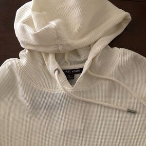 New Michael Kors Waffle Weave Textured White Hooded PullOver Mens Medium NWT